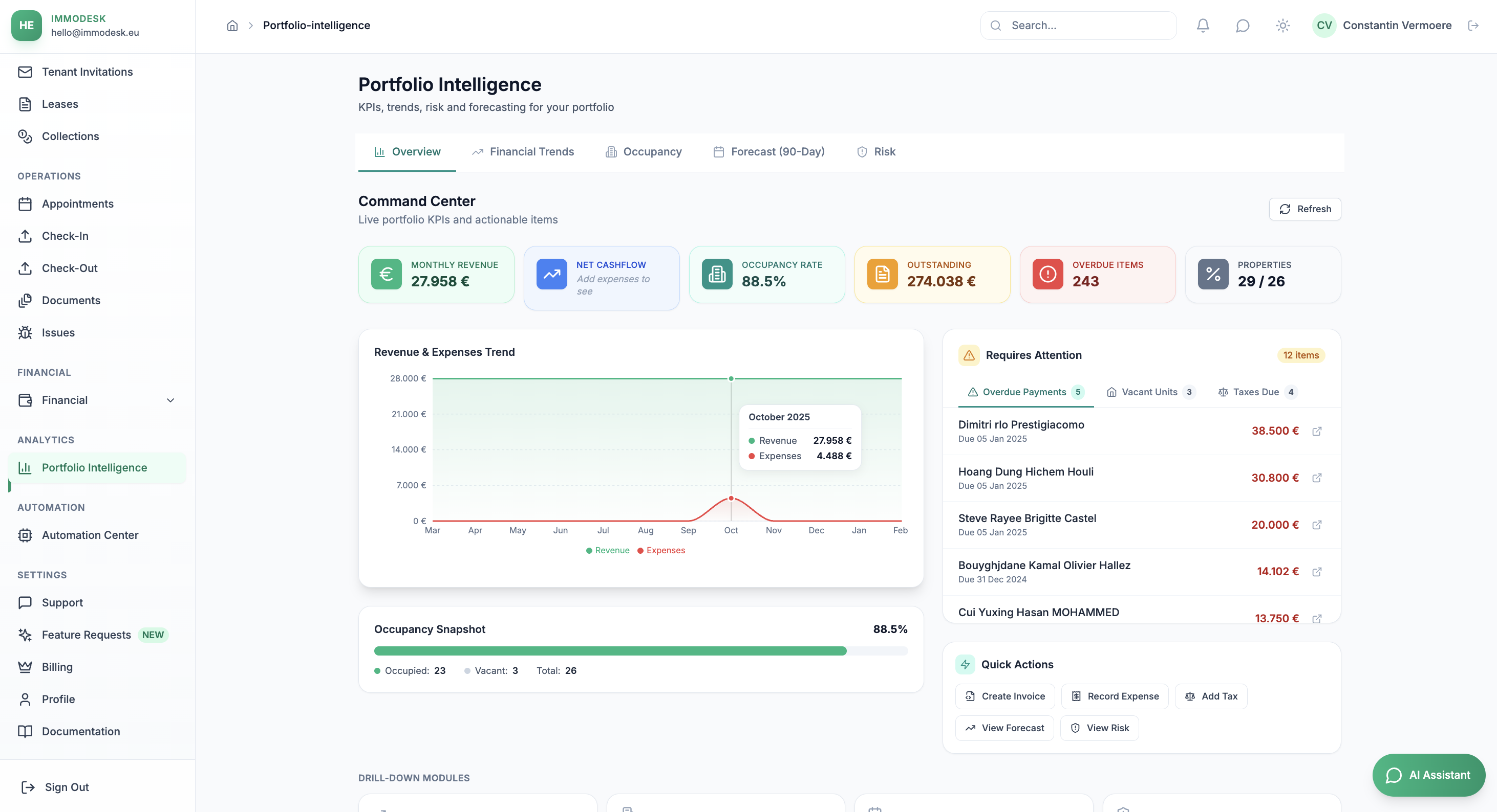 IMMODESK Expense Tracking with portfolio and company expense tabs