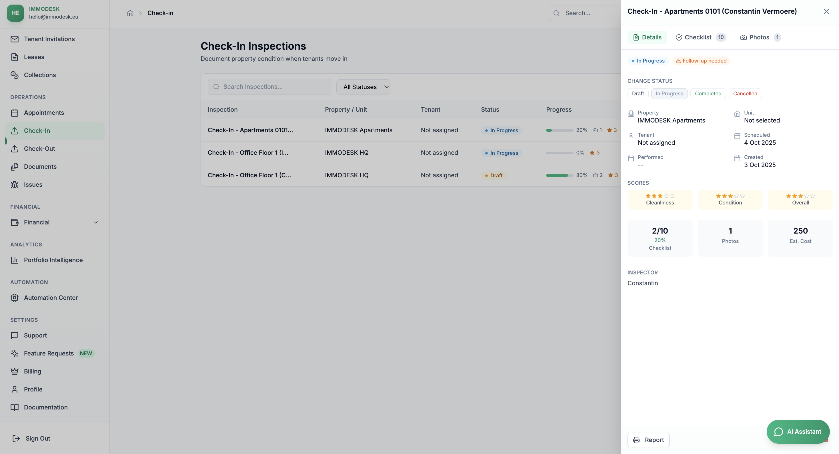 Check-In Inspections